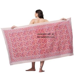 Coton imprimé feuille paréo sarongs indigo été plage écharpes faites à la main longues - Product Image 4