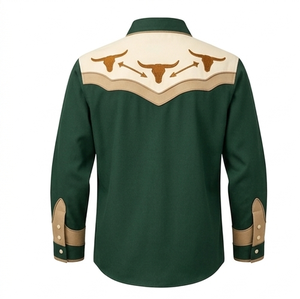 Camisa Vaquera Unisex de Manga Larga con Bordado Rodeo, Estilo Vintage Casual, Corte Ajustado, Ribete en Contraste, Personalizable OEM - Product Image 3