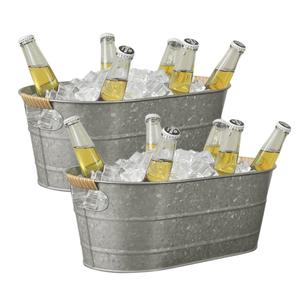 Ensemble de 2 seaux à glace ovales en fonte galvanisée Refroidisseur de boisson isolé à double paroi Capacité de 5L pour événements, fêtes, décoration de mariage - Product Image 1