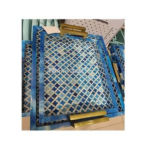 Le plus nouveau plateau de service de nourriture de marbre de conception avec des poignées de feuille en métal le plateau de service de nourriture de forme rectangulaire de la plus haute qualité - Product Image 2