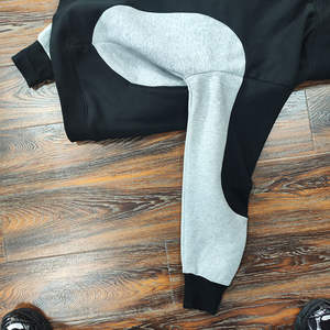 Personalizar Heavyweight Pullover Sudadera con capucha de algodón Patchwork 2 tonos de gran tamaño mezclado de algodón con doble capucha sudaderas con capucha para hombres - Product Image 3