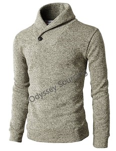 Pull à col châle pour homme en coton 100% tricoté uni avec logo frontal anti-froissement décontracté et confortable - Product Image 6
