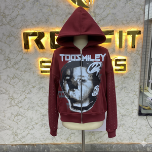 Sweat à capuche zippé en polaire pour homme, style streetwear, avec strass, effet délavé vintage et délavé à l'acide, en matière de qualité et à prix abordable - Product Image 6