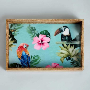 Bandeja DE SERVICIO DE MADERA rectangular moderna elegante y decorativa con estampado de loro único esmaltado superventas - Product Image 2