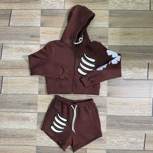 Conjunto de Sudadera con Capucha y Pantalones Cortos de Forro Polar 100% Algodón para Mujer, Estilo Urbano, Invierno - Product Image 3