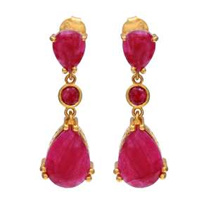 Hecho a mano boda compromiso sólido 925 plata esterlina chapado en oro teñido rubí piedra preciosa mujeres moda pendientes colgantes Accesorios - Product Image 1