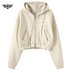 Sudadera con capucha de invierno corta desgastada para mujer, superventas de 2025, Color personalizado, estilo callejero, diseño de punto, cremallera larga, moda - Product Image 3