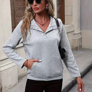 Sweat-shirt pour femme à manches longues, décontracté, tendance, couleur unie, haut d'automne et d'hiver, fitness, sport, doublé, logo - Product Image 1