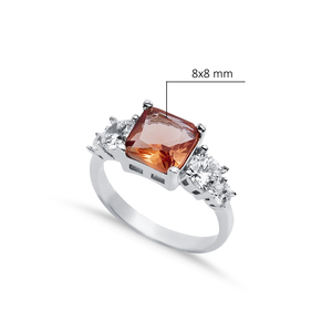 8x8 mm Square Sultanite and round <b>CZ</b> Cluster <b>Ring</b> Rhodium Plated Handmade 925 Sterling Silver jewelry for wholesale buyer - Product Image 2