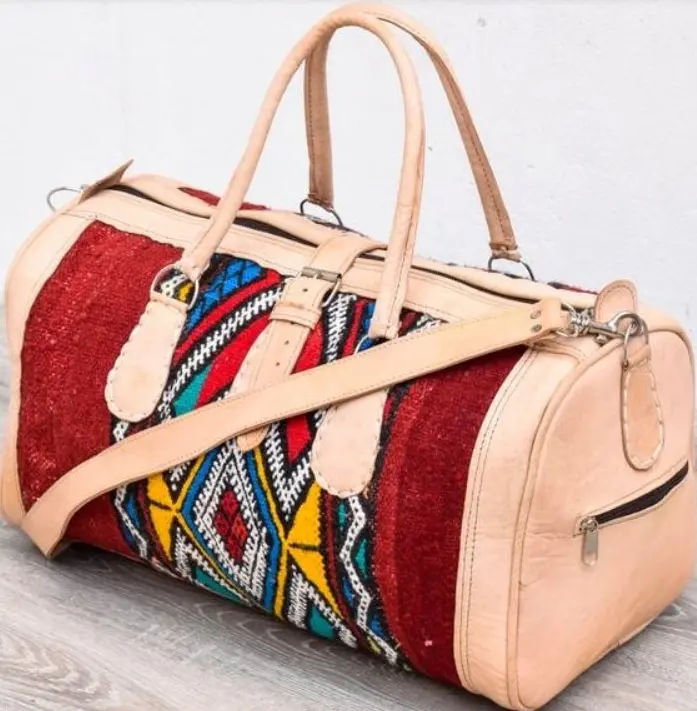 Kilim – sac de voyage à bandoulière en cuir véritable, sacs marocain faits à la main en cuir naturel, sac à bandoulière OEM disponible