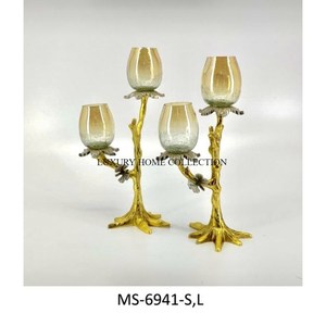 Metallic Gold Polished Table Decoration Candle Holders <b>Set</b> <b>of</b> 4 Wedding and Events Lightening Decorating Candle Holders in India - Product Image 2