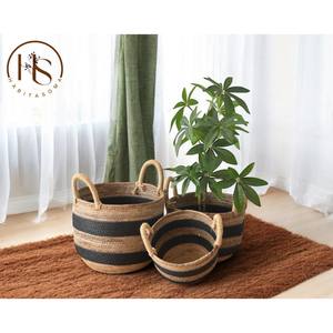 Sea Grass Woven Planter <b>Basket</b> Boho Toy Storage <b>Basket</b> Eco- Friendly Rattan Banana And Cotton Rope Planter <b>Basket</b> - Product Image 2