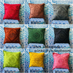 Handmade Cotton Cushion and <b>Pillow</b> <b>Cover</b> Set with Vintage Embroidered Print for Home or Hotel <b>Sofa</b> Decorative Mirrors - Product Image 6