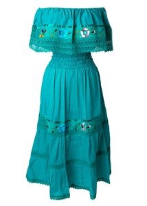 Precio más bajo mujeres sin tirantes elegante vestido de mujer tela de algodón fuera del hombro elegante bordado Sexy tobillo longitud Maxi vestido - Product Image 3