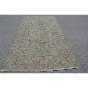 Tapis turc vintage bleu beige classique 5.2x8.9 pieds laine Patchwork tapis de salon avec support en latex pour adolescents - Product Image 1