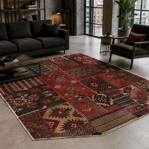 <b>Rug</b> Weavers RW7097 Silk Road Crimson <b>Tribal</b> Washable <b>Rug</b> Dropshipping Wholesale Washable Chenille 10 Sizes - Product Image 3
