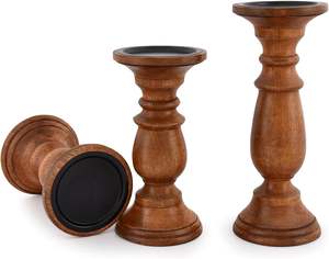 Portavelas Redondos para Velas de Pilar, Juego de 3, Estilo Vintage, Portavelas y Centro de Mesa de Madera de Mango para Comedor, Sala de Estar - Product Image 3