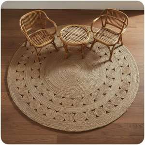 Alfombra de Yute Trenzada a Precio Económico, Alfombra Redonda de Yute para Sala de Estar o Dormitorio, Alfombra Redonda de Yute Hecha a Mano en India - Product Image 3