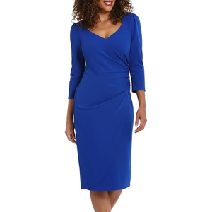 Vestido de pana Vintage de pana Burdeos con silueta de lápiz, cuello de botones dorados de manga larga con botones para mujer de oficina - Product Image 2