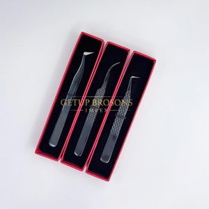 Pinzas para Extensión de Pestañas de Acero Inoxidable, Pinzas de Aislamiento con Punta de Fibra, Acabado Negro Brillante, Herramienta Profesional para Pestañas - Product Image 1