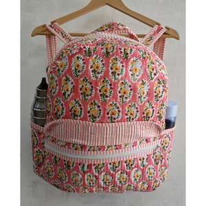Mini sac à dos matelassé en coton léger, imprimé floral indien à la main, fermeture éclair, unisexe, pour le camping, les voyages et la plage - Product Image 2