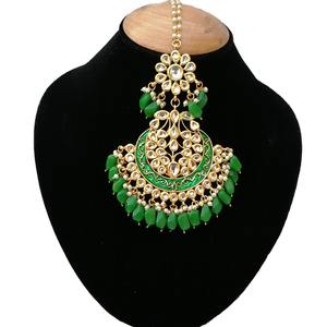 Boucles d'oreilles pendantes géométriques plaquées or ethniques tendance, ensemble Tikka, perles décoratives, base en alliage durable, vêtements de mariée, fête, mode - Product Image 2