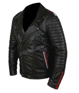 <b>Mens</b> Classic Biker Quilted Motorcycle Leather <b>Jacket</b> Casual Bikers Fashion Real Genuine Leather <b>Racing</b> Motorbike <b>Jacket</b> OEM - Product Image 2