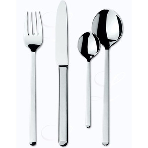 Mango plano moderno de acero inoxidable con vajilla de boda de hotel de lujo chapada en plata Juego de cubiertos - Product Image 4