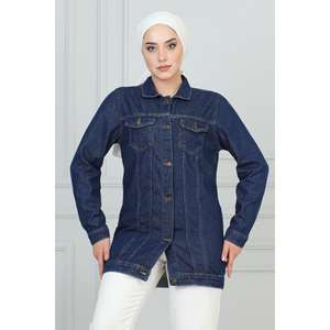 Veste en jean surdimensionnée durable boutonnée avec empiècements matelassés, logo personnalisable, en cuir de mouton, taille XL, pour l'automne, à capuche, patchwork - Product Image 3