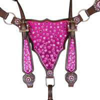 Western Horse Headstall & Gladiator kerah payudara kulit merah muda dihiasi merah putih oranye kristal penunggang kuda produsen OEM