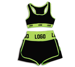 Ensemble de Yoga de sport 100% coton pour femmes Logo personnalisé Gym Fitness course soutien-gorge et short respirant fermeture à cordon - Product Image 6