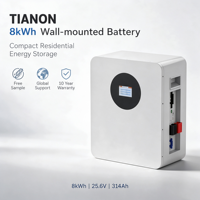 Système de Stockage d'Énergie Solaire Tout-en-un 8kWh 51.2V 314Ah LiFePO4 Monté sur Rack AC pour Usage Domestique avec BMS Intelligent CAN et Décharge 200A Tianon