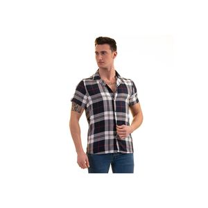 Navy Blue Gray <b>Red</b> Plaid Cotton <b>Shirt</b> for <b>Men</b> Breathable Slim Fit Short Sleeve Summer Style - Product Image 4