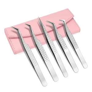 Wholesale Eyelash extension tweezer kit color golden tip with high quality eyelash tweezers tool kit