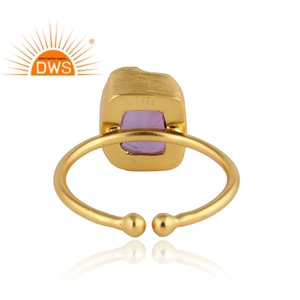 Latest Design Sterling Silver 18K Gold Plated Natural Amethyst Gemstone <b>Adjustable</b> <b>Ring</b> Custom Jewelry For Women Gift For Her - Product Image 4