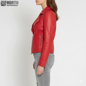 Ropa de moda para mujer, chaqueta de cuero auténtico para mujer, prendas de vestir para moto, chaqueta de cuero personalizada de alta calidad - Product Image 3