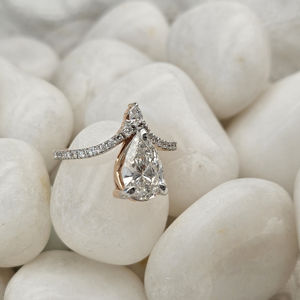 Anillo de Diamantes de Alta Calidad Chapado en Oro Sólido de 14K, Anillo de Compromiso con Diamante Cultivado en Laboratorio con Corte Pera para Mujer, Anillos Finos - Product Image 2