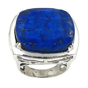 Women's 925 Silver <b>Lapis</b> <b>Lazuli</b> <b>Ring</b> Classic Style Statement Gemstone Jewelry Gold Plating Rectangle Shape Rough Pattern Art - Product Image 3