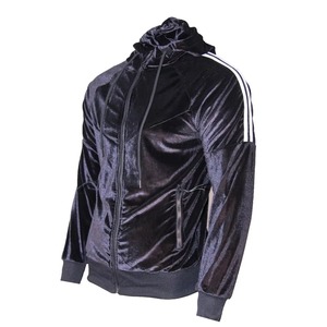Premium Quality Black Velvet <b>Hooded</b> Tracksuit <b>for</b> Men Two-Piece Jacket Pants Set Rhinestone Breathable Fleece Lining <b>for</b> Winter - Product Image 5