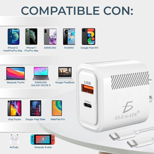 Caricatore USB da Muro 2-in-1 ad Alta Velocità per Ricarica Rapida Type-C, Certificato per UK EU, Laptop, RoHS FCC, in Plastica - Product Image 4