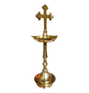 Fabricante de estatua de Cruz de Jesús cristiano de latón con base redonda para decoración del hogar acabado dorado - Product Image 3