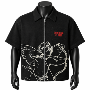 Camisa Oversize Personalizada para Hombre con Cremallera, Manga Corta, Corte Holgado, Estilo Urbano, Bolsillo con Diseño Gráfico, Venta al por Mayor OEM - Product Image 1