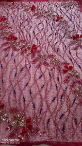 Meilleur prix 100% Polyester tissu perlé de luxe avec Zircon fait à la main fournisseur indien tissé motif de maille fabrication de vêtements de mariage - Product Image 2