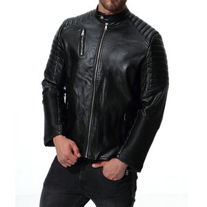 2026 haute qualité respirant matelassé rouge rayure café Racer cuir moto veste prix usine hommes veste en cuir - Product Image 3