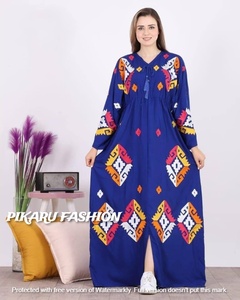 À la mode femmes à manches longues Designer fête porter géométrique broderie Maxi robes grande taille impression numérique sur tissu - Product Image 5