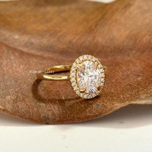 14K แข็งทอง3.00 CVD IGI ได้รับการรับรองรูปไข่ตัดเพชรโซลิแทร์รัศมีแหวนหมั้น - Product Image 2