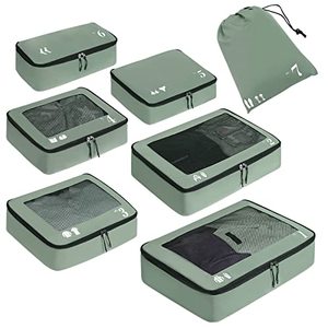 <span class=keywords><strong>ECOHUB</strong></span> Modernas Bolsas de Compresión de Malla de 7 Piezas, 10-20L, Transpirables, Ahorro de Espacio, Materiales Reciclados, Cierres YKK, Azul Oscuro, para Ropa - Product Image 1