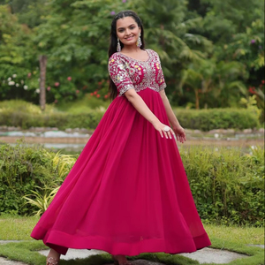 Vestido de Anarkali de trabajo de secuencia bordada Georgette Zari de diseñador por FabZone - Product Image 1