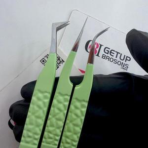 Nouvel ensemble de pinces à cils antistatiques GETUP BROSONS IMPEX en acier inoxydable, pointe lisse de 10 mm, manche confortable vert - Product Image 6