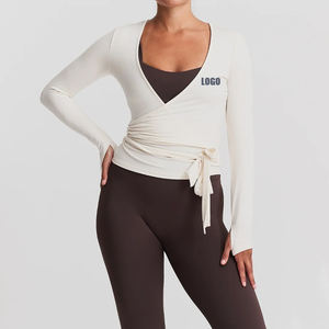 Fabricantes personalizados, ligeros, suaves, ajustables, lazos, mangas largas, Yoga, Wrap Top, mujeres con agujeros para los pulgares para mujeres - Product Image 6